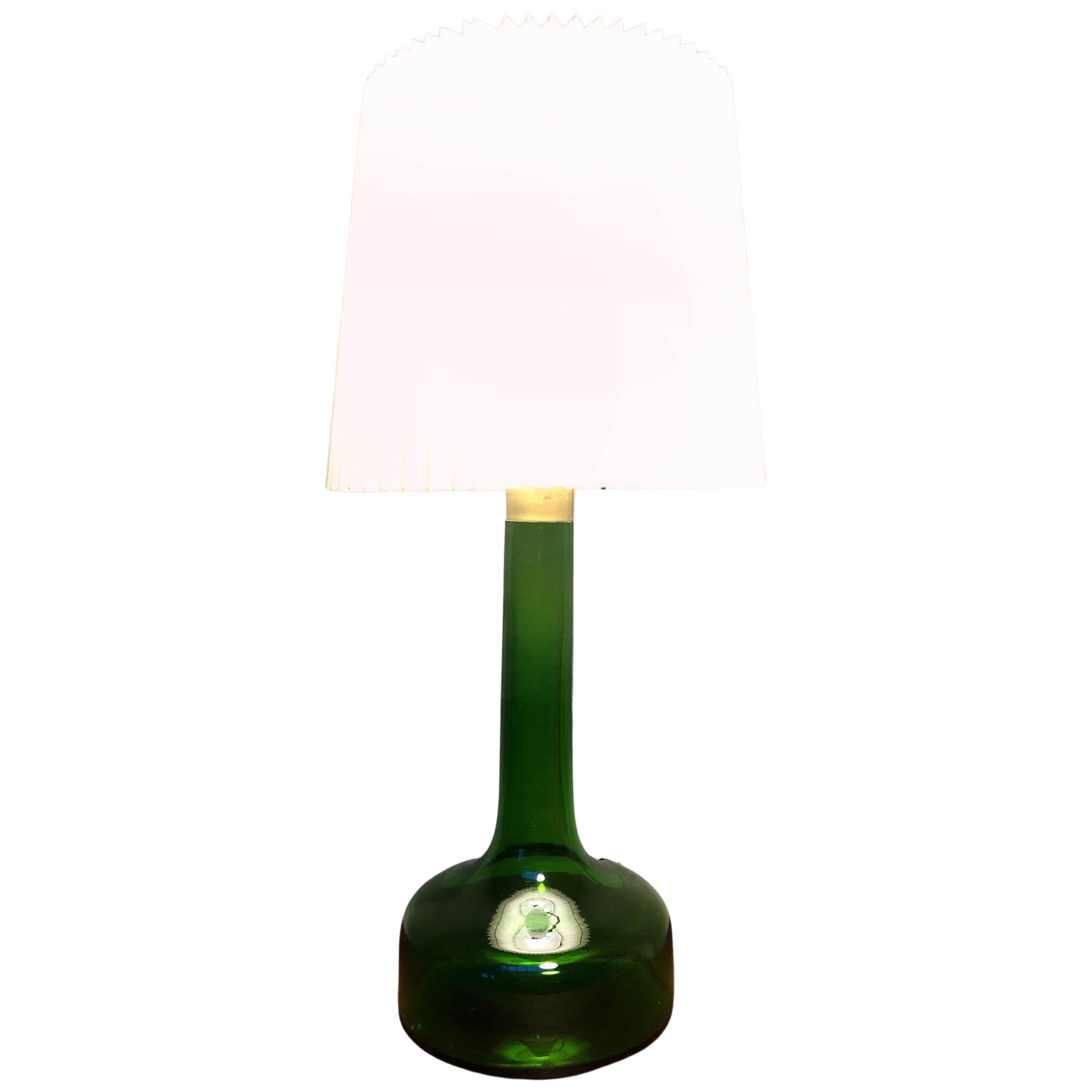 Vintage Green Glass Table Lamp by Biilman-Petersen for Le Klint / Holmegaard