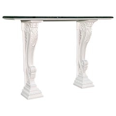 Vintage Louis XVI Style Hand Carved Marble Top Console Table