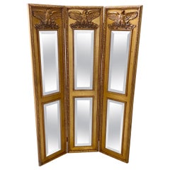 French Hollywood Regency Three Panel giltwood Screen or Room Divider