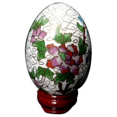 Chinese Cloisonné Enamel Egg "Flowers" with Wood Stand, Early 20th Century #2
