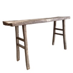 Vintage Aged Patina Elm Wood Console Table
