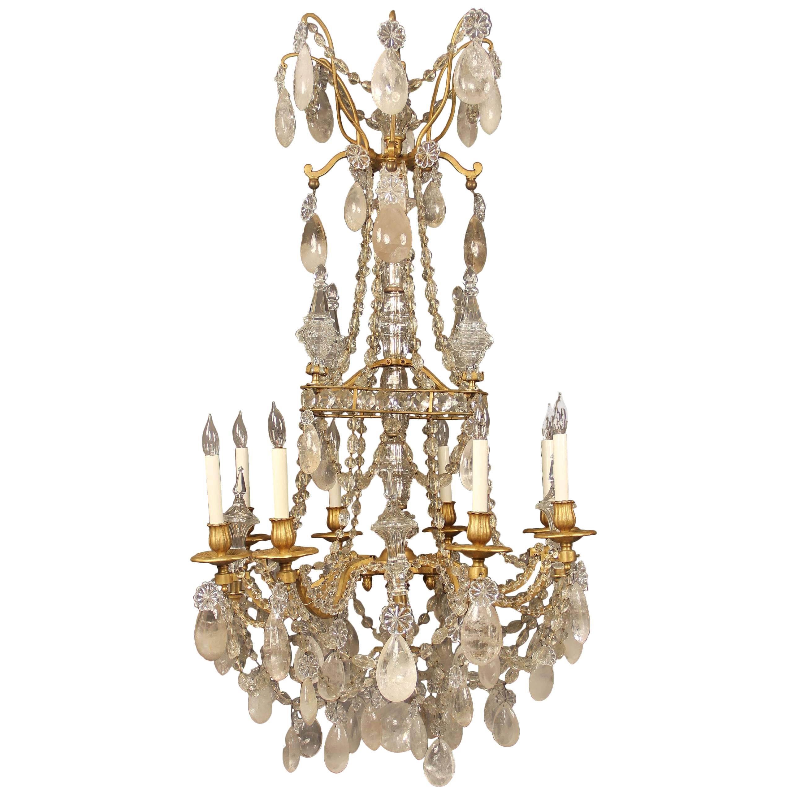 Lovely Late 19th Century Bronze and Rock Crystal Chandelier by Gagneau Frères For Sale