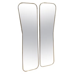 Beautiful Shapely Pair of Tall Midcentury Brass Mirrors, Italy