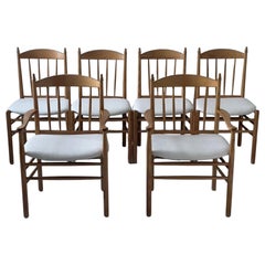 Set of six 1970s Danish Dining Chairs in Solid Ash & Linen Manufactured by FDB