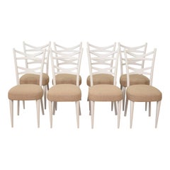 Set of Eight Midcentury White Italian Dining Chairs Style Osvaldo Borsani, 1940