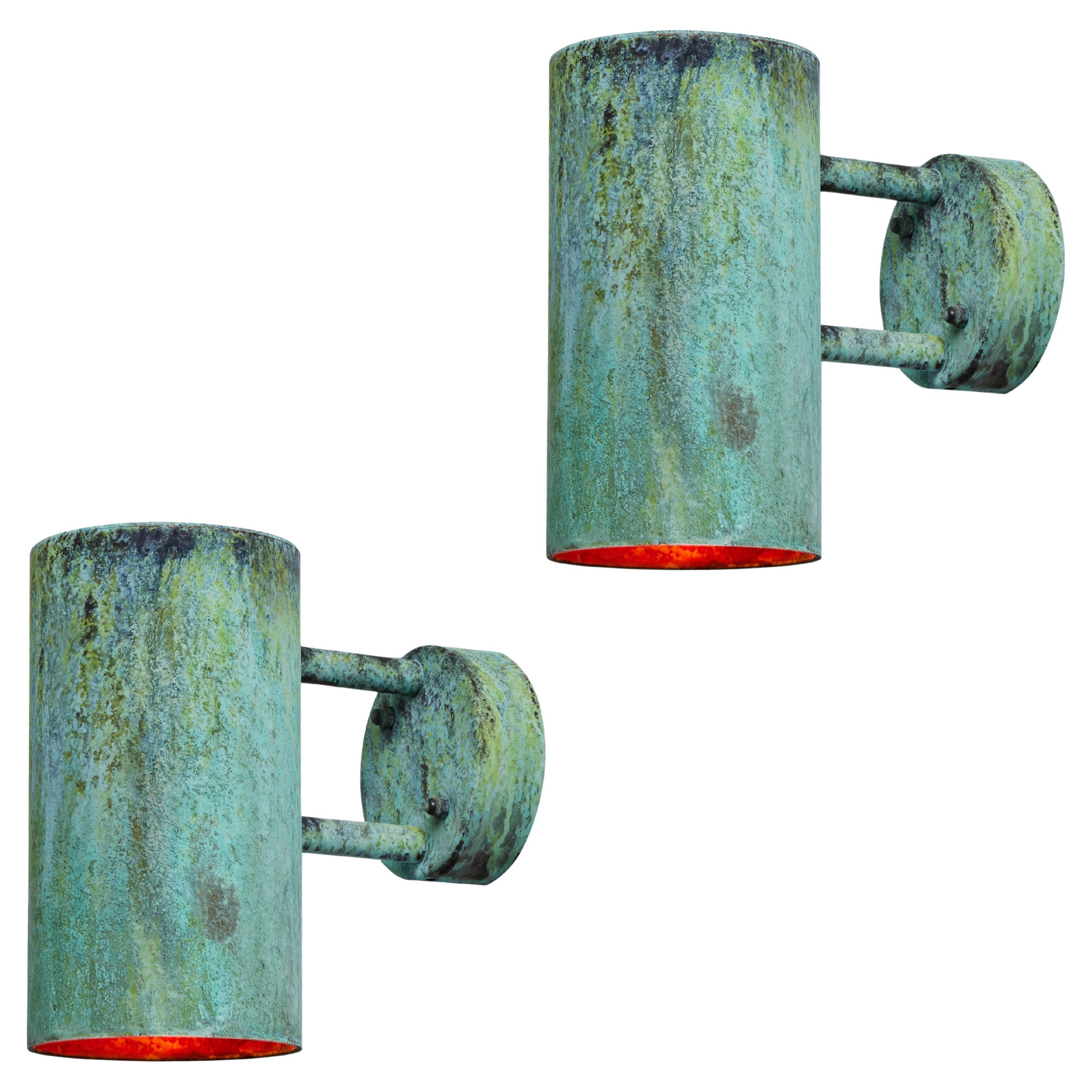 Pair of Hans-Agne Jakobsson C627/110 'Rulle' Verdigris Patinated Outdoor Sconces For Sale
