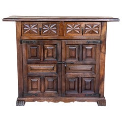 20th Century Spanish Carved Walnut Tuscan Credenza or Buffet with Two Drawers