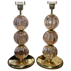Pair of Murano Pink Glass Ball Lamps
