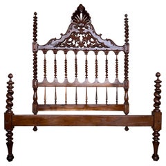 19th Century, Baroque Full Bed, Original Four Turned Poster Spanish Bed