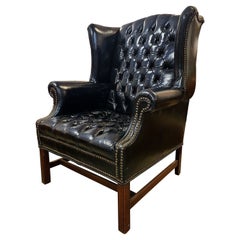 Vintage Black Leather Chesterfield Wingback Chair