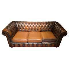 Original Chesterfield Vintage Brown Three Seat Sofa
