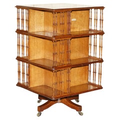 1 of 2 Victorian Antique Howard & Son's Revolving Library Bookcase Book Tables