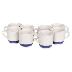 Blue & White Stoneware Mugs, Set of 8