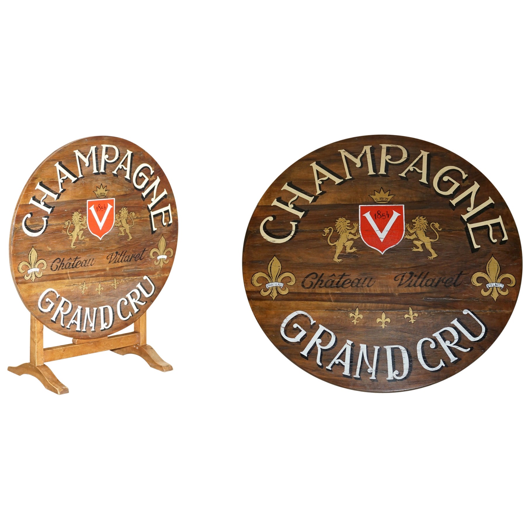 Antique 1854 French Vendange Champagne Wine Tasting Table Armorial Coat of Arms For Sale