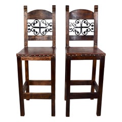 Spanish Style Forged Iron & Leather Barstools