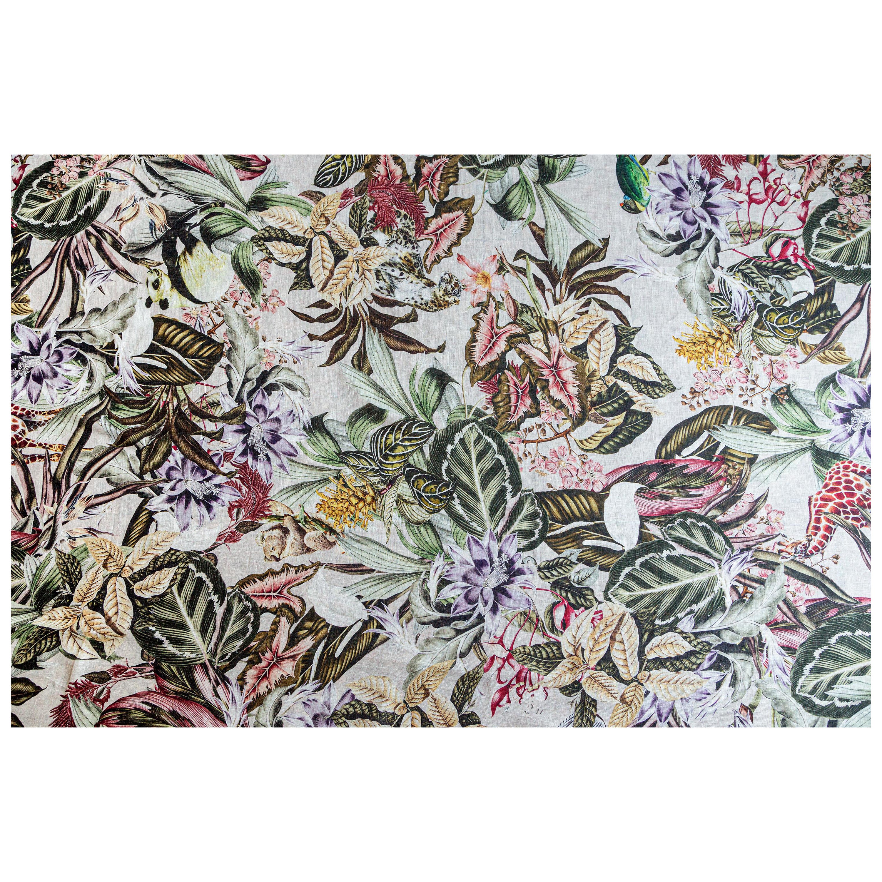 Animalia, Contemporary Linen Tablecloth with 6 Napkins by Vito Nesta For Sale