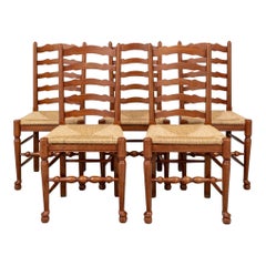 Set of Six Hardwood Ladder Back Side Chairs