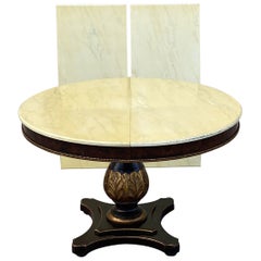 Vintage Italian Regency Style Pedestal Base Round Dining Table Cream Lacquer Top