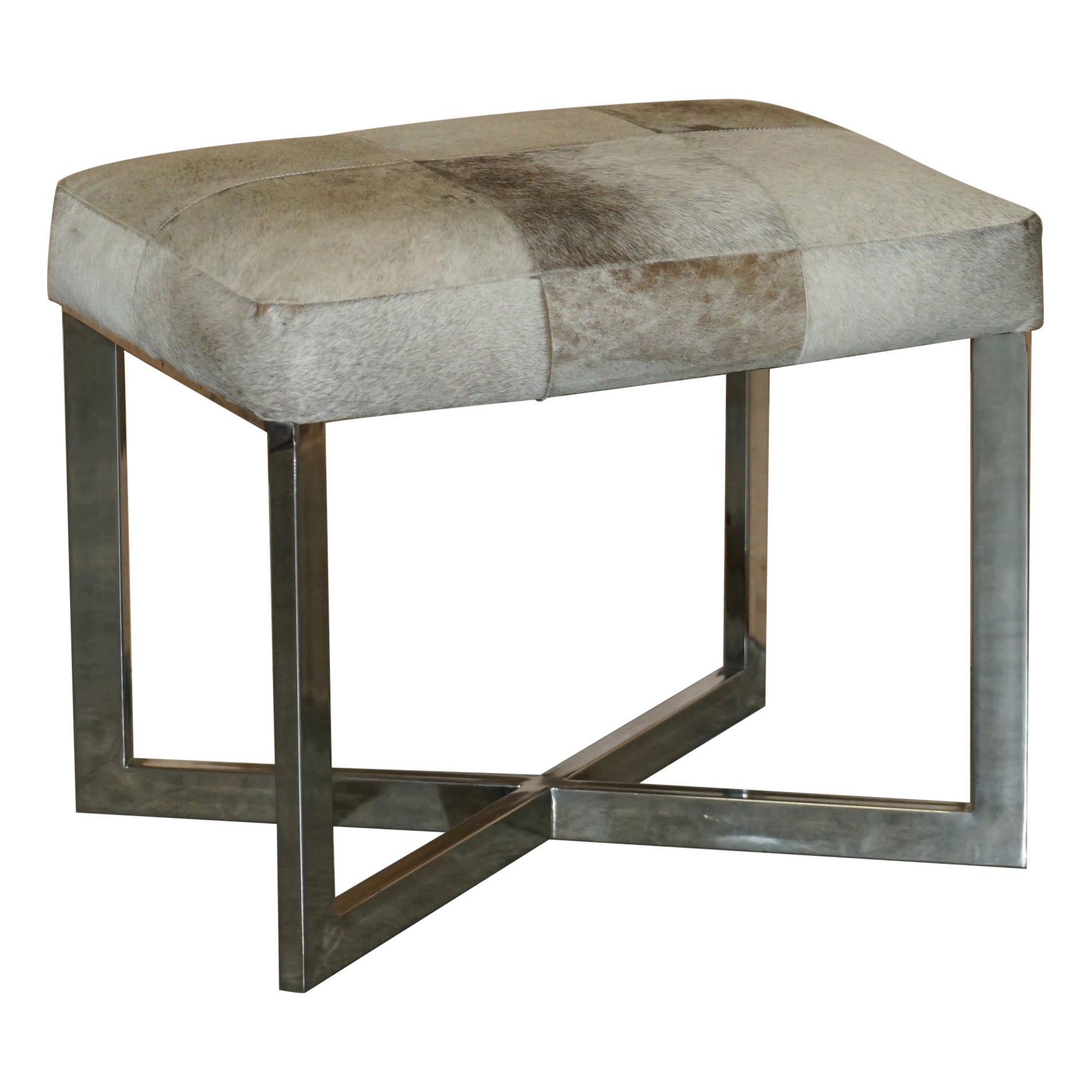 Stunning Eichholtz Pony Hide Chrome Stool for Desks and Dressing Tables For Sale