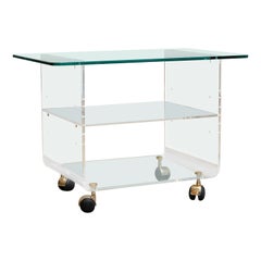 1970 Lucite with Brass Details and Glass Side Table Designed by David Lange