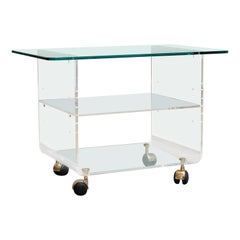 Table d'appoint en lucite avec détails en laiton et verre conçue par David Lange, 1970