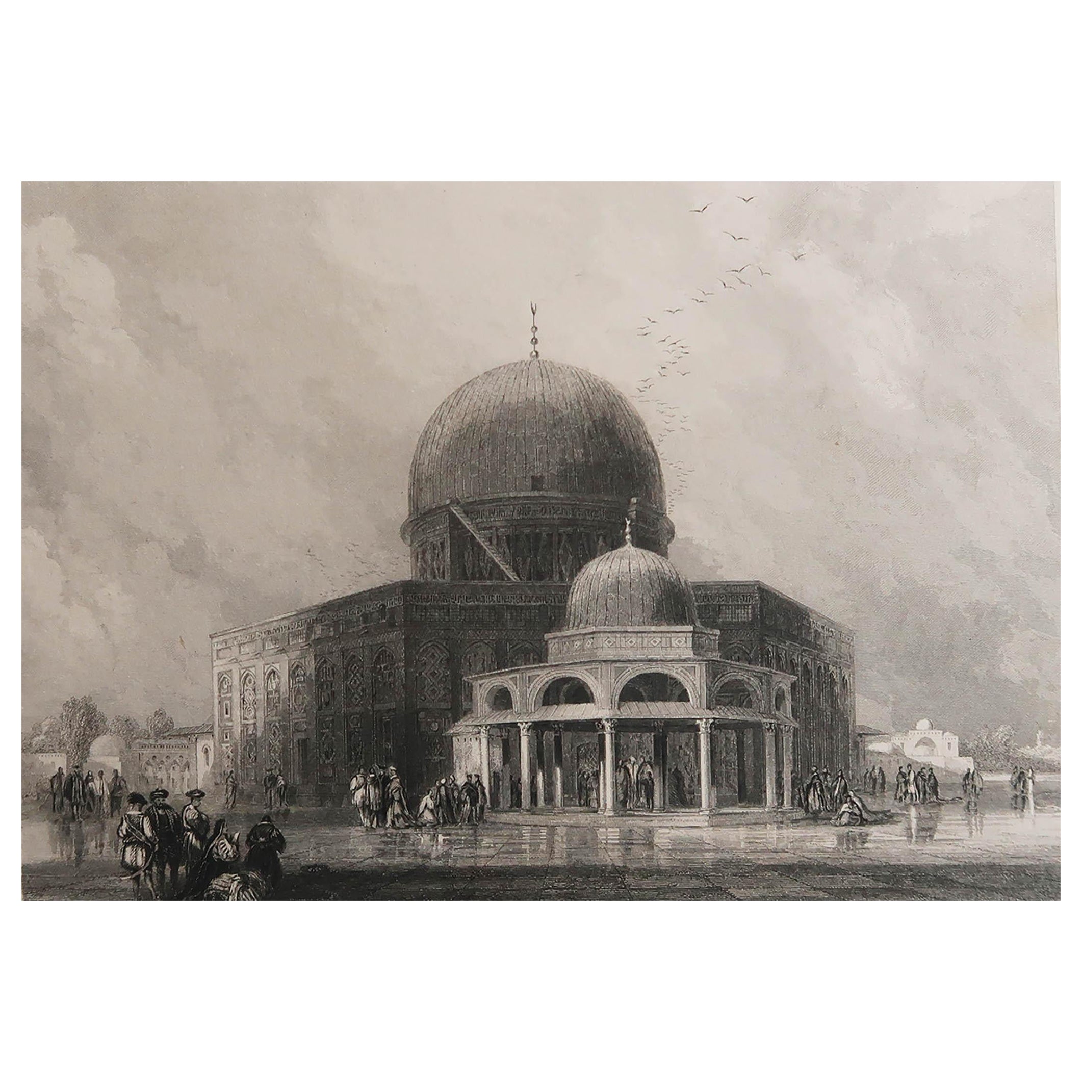 Original Antique Print of Mosque of Omar, Jerusalem, After David Roberts, 1835