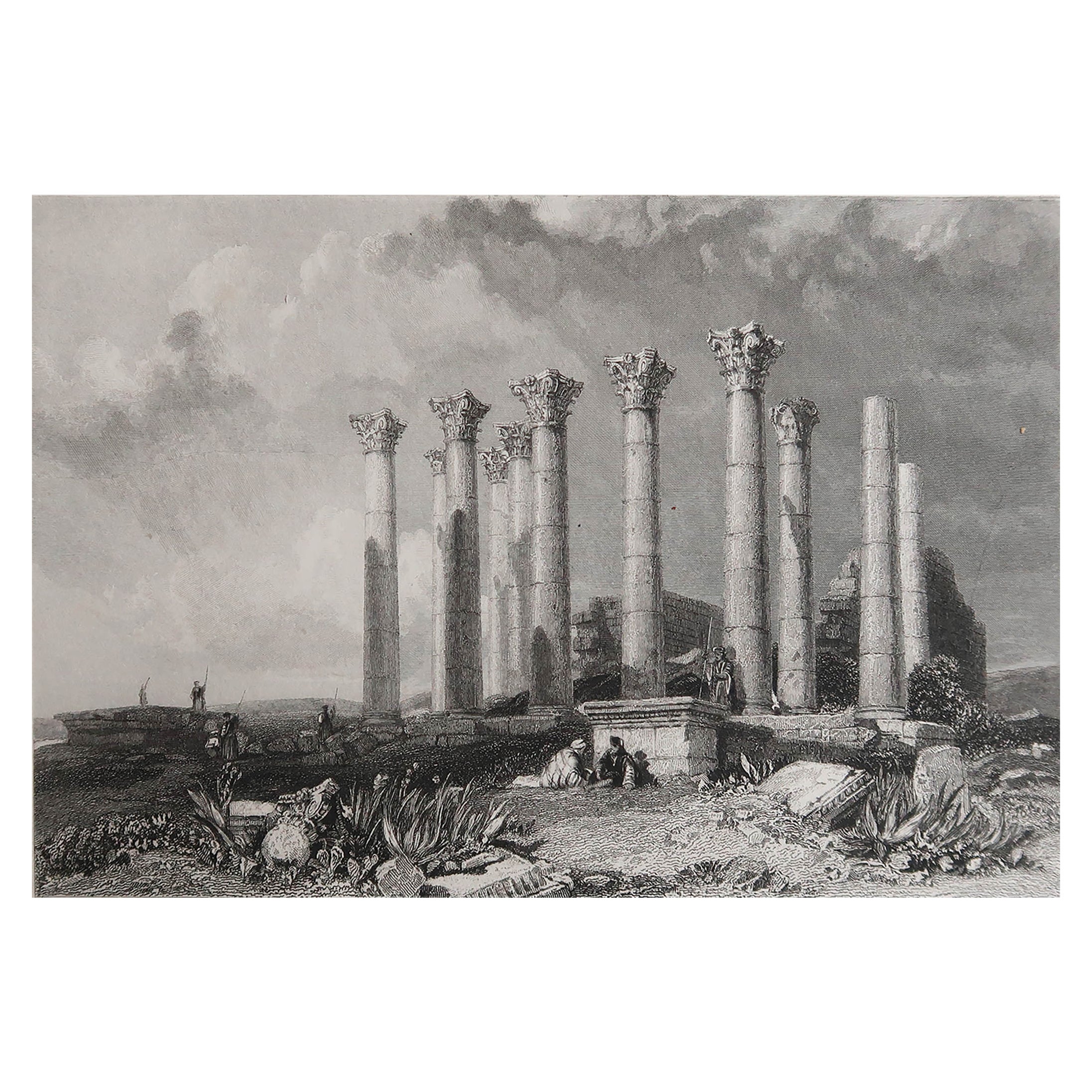 Original Antique Print of Roman Temple of Artemis, Jerash, Jordan, 1836