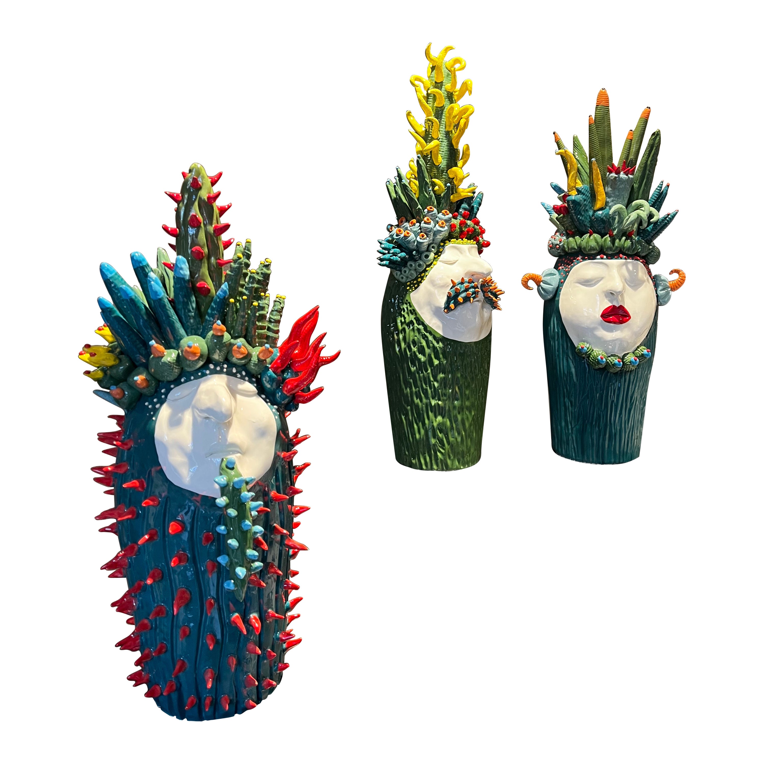 3 Naturalistic Ceramic Centerpiece Blumen Handmade in Italy ohne Form. 2023 im Angebot
