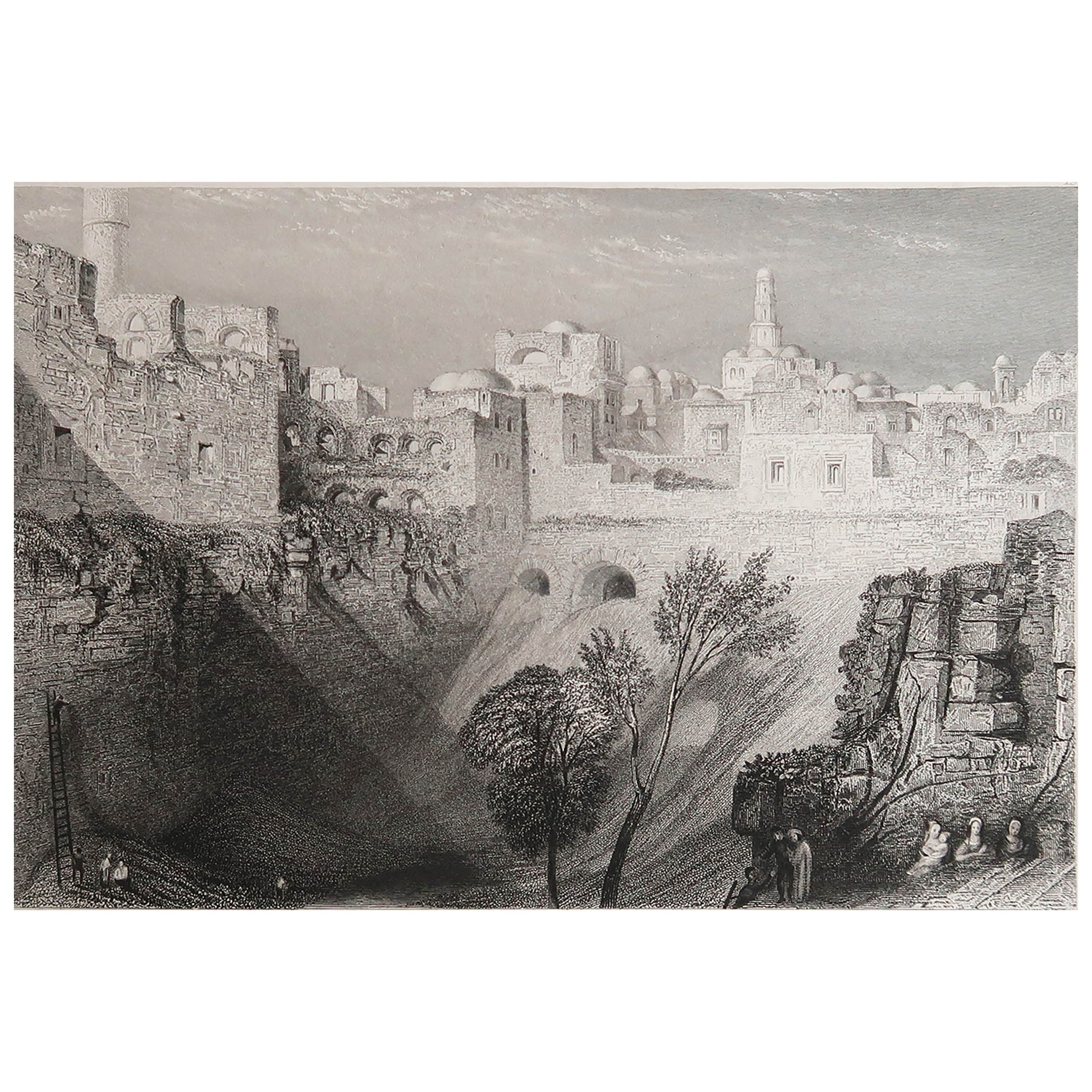 Impression ancienne originale de J.M.W Turner représentant Jérusalem. Daté de 1834