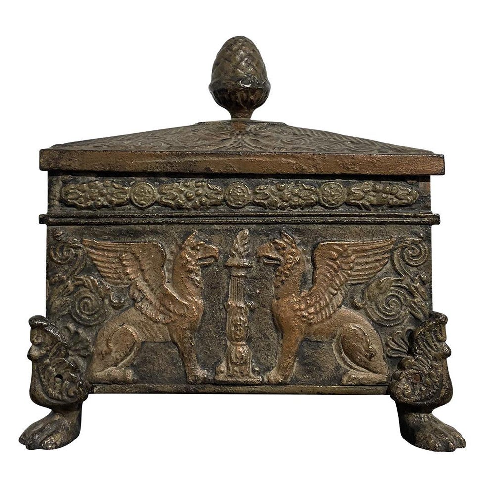 Pequeño Cofre de Hierro Imperio Alemán Marrón-Negro del Siglo XIX, Decoración de Mesa Antigua