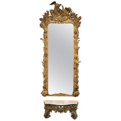 Antique Spectacular 19th Century Italian Carved & Giltwood Rococo Pier Mirror with Table