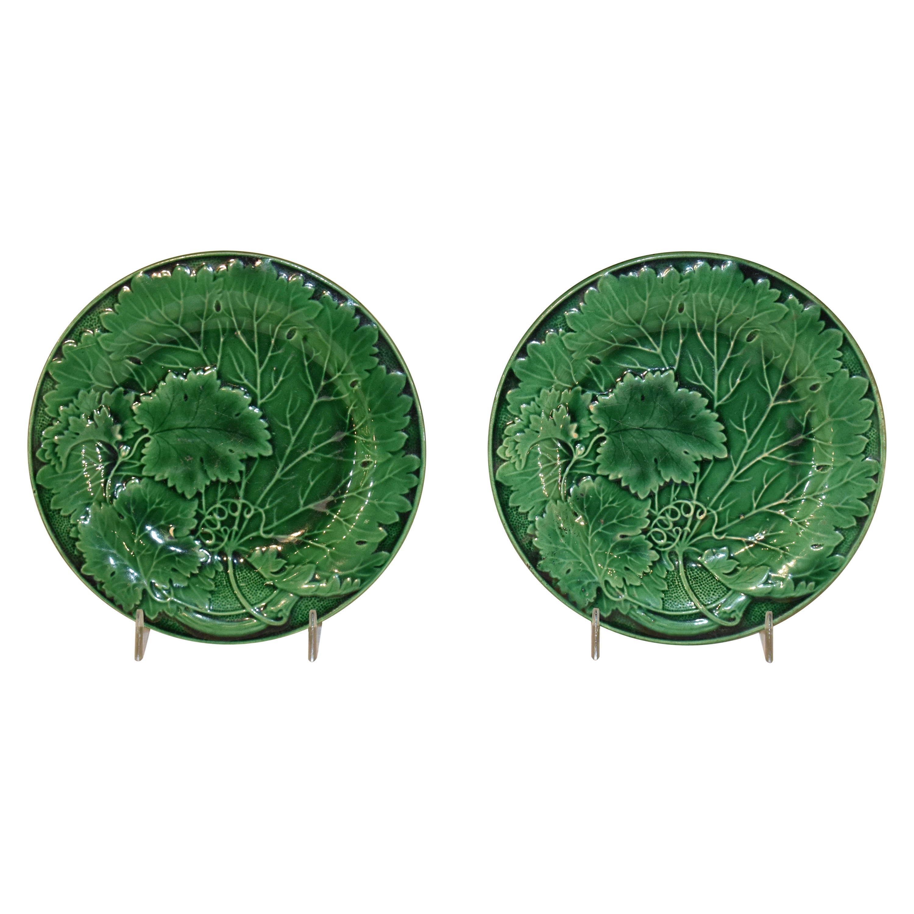 Pair of 19th Century English Majolica Plates For Sale
