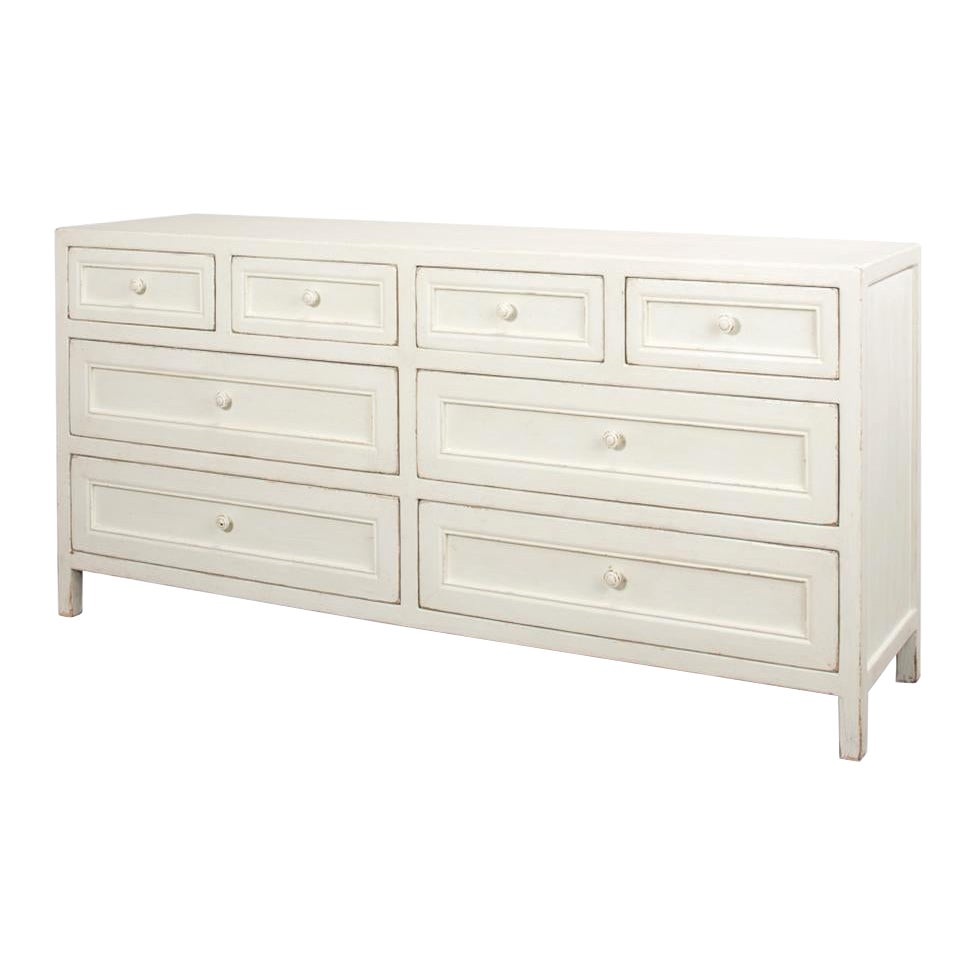 Antiqued White Rustic Painted Dresser For Sale