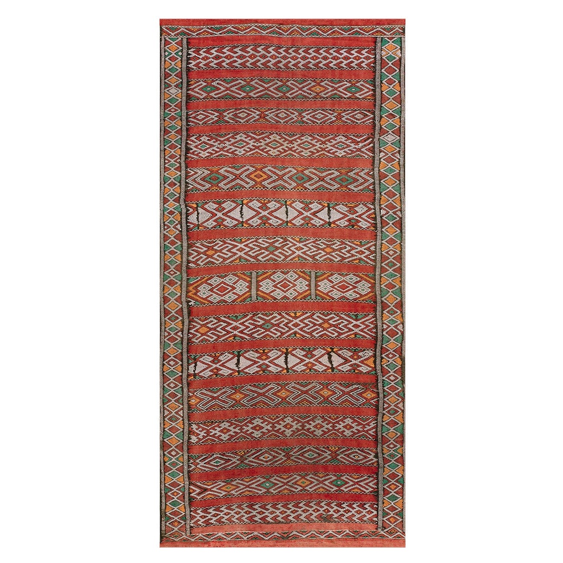 Mid 20th Century Moroccan Flat-weave Carpet ( 5' x 10'3" - 152 x 312 ) For Sale