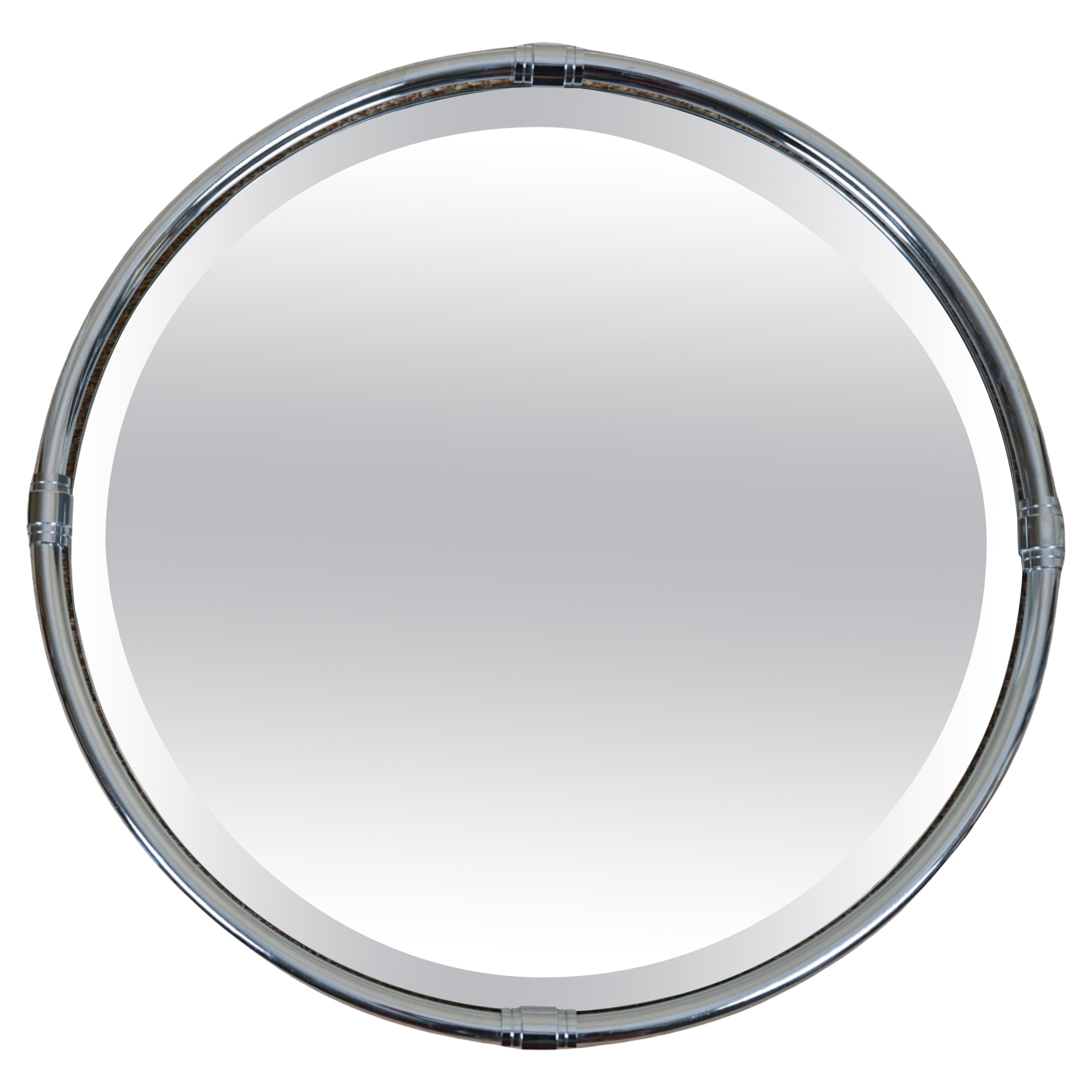 Machine Age-Style Contemporary Round Chrome Frame Mirror