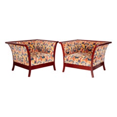 Kenneth Winslow Club Chairs in Deco Inspired Clarence House Cut Velvet Jacquard 