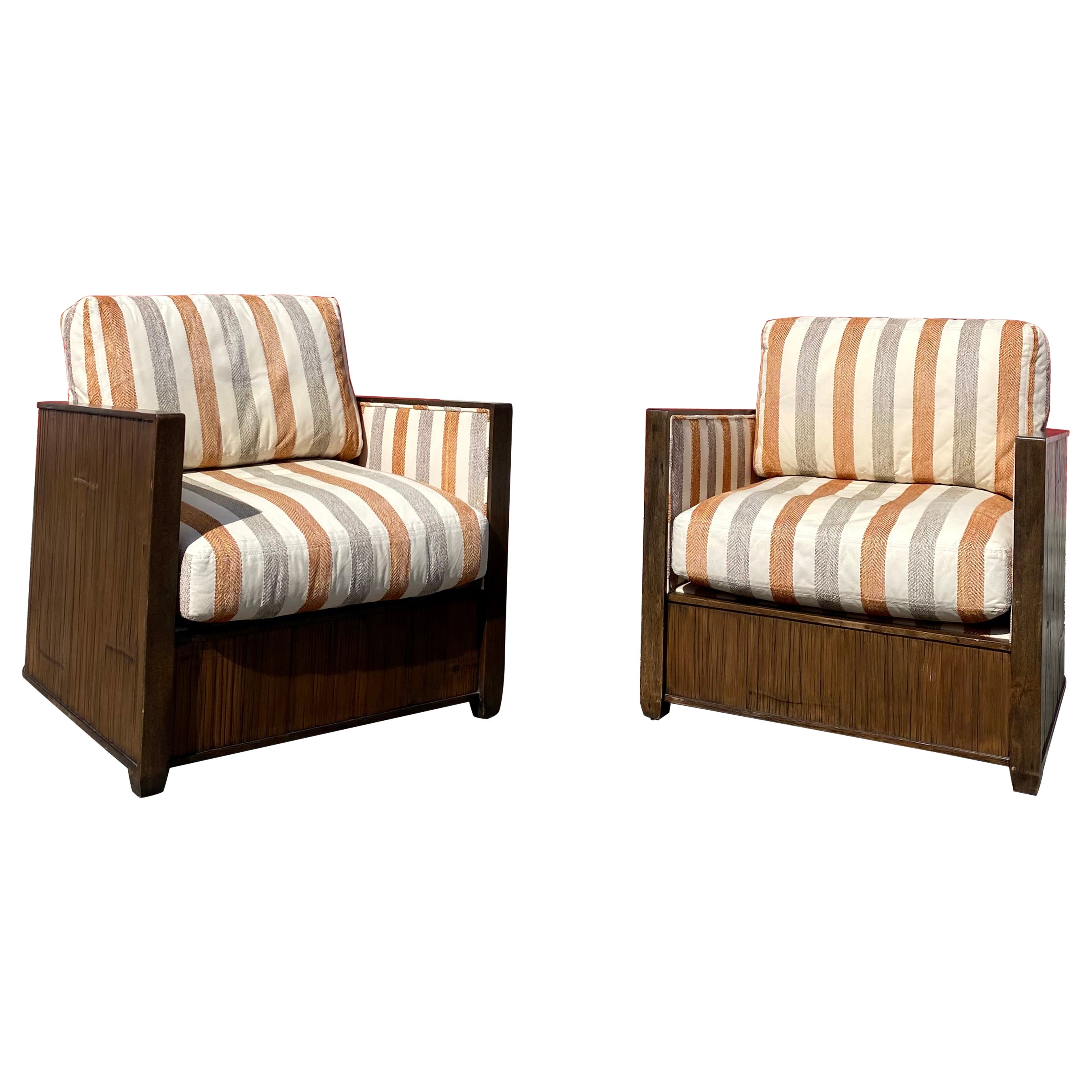 1990s Mcguire Art Deco Style Wood Case Club Chairs, Set of 2