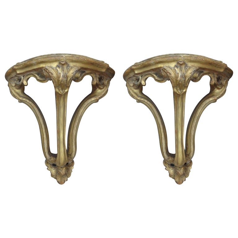 Large Pair Of 18th Century Italian Baroque Giltwood Wall Brackets For ...