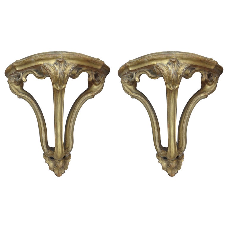 Large Pair of 18th Century Italian Baroque Giltwood Wall Brackets For ...
