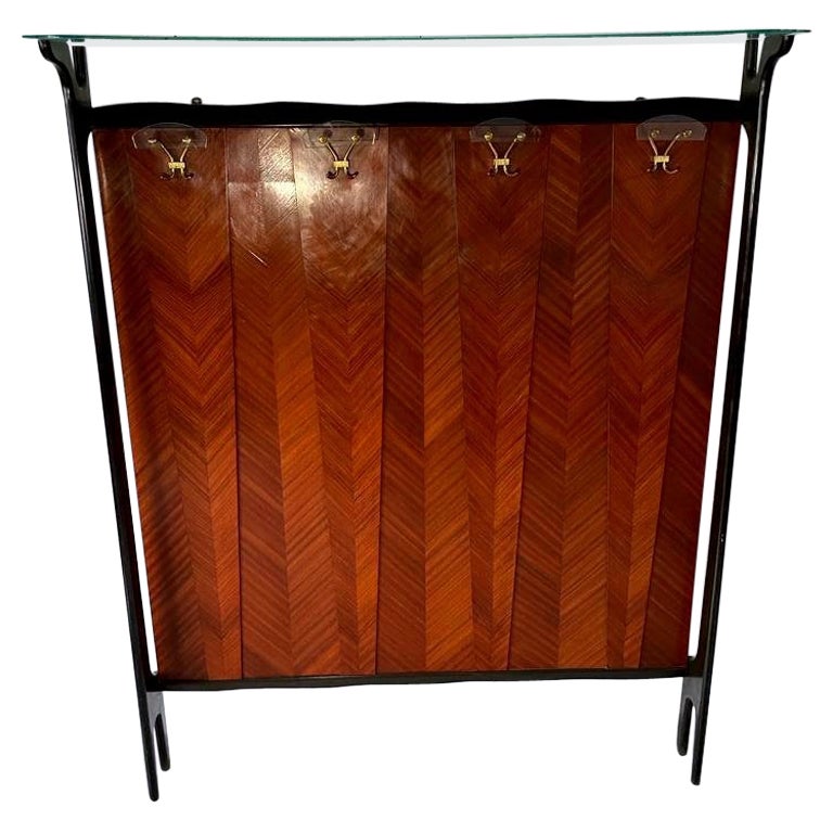 Mobile Coat Rack in Macassar Ebony and Rosewood Marquetry, Period Art