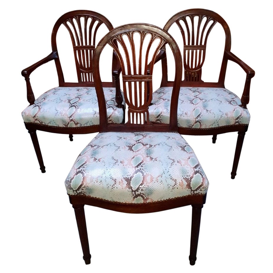 Pair of Armchairs and Chair Stamped Henri Jacob, Period: Louis XVI