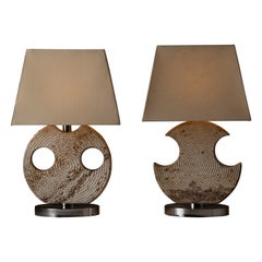 Used Pair of Travertine Table Lamps by Studio CE. VA Milan