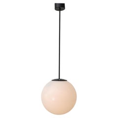 Mid-Century Extra Large Acrylic Globe Pendant Light with Black Enameled Hardware