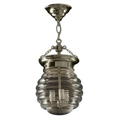 Used Beehive Hand Blown Glass Bell Jar Pendant Light 3 Lights