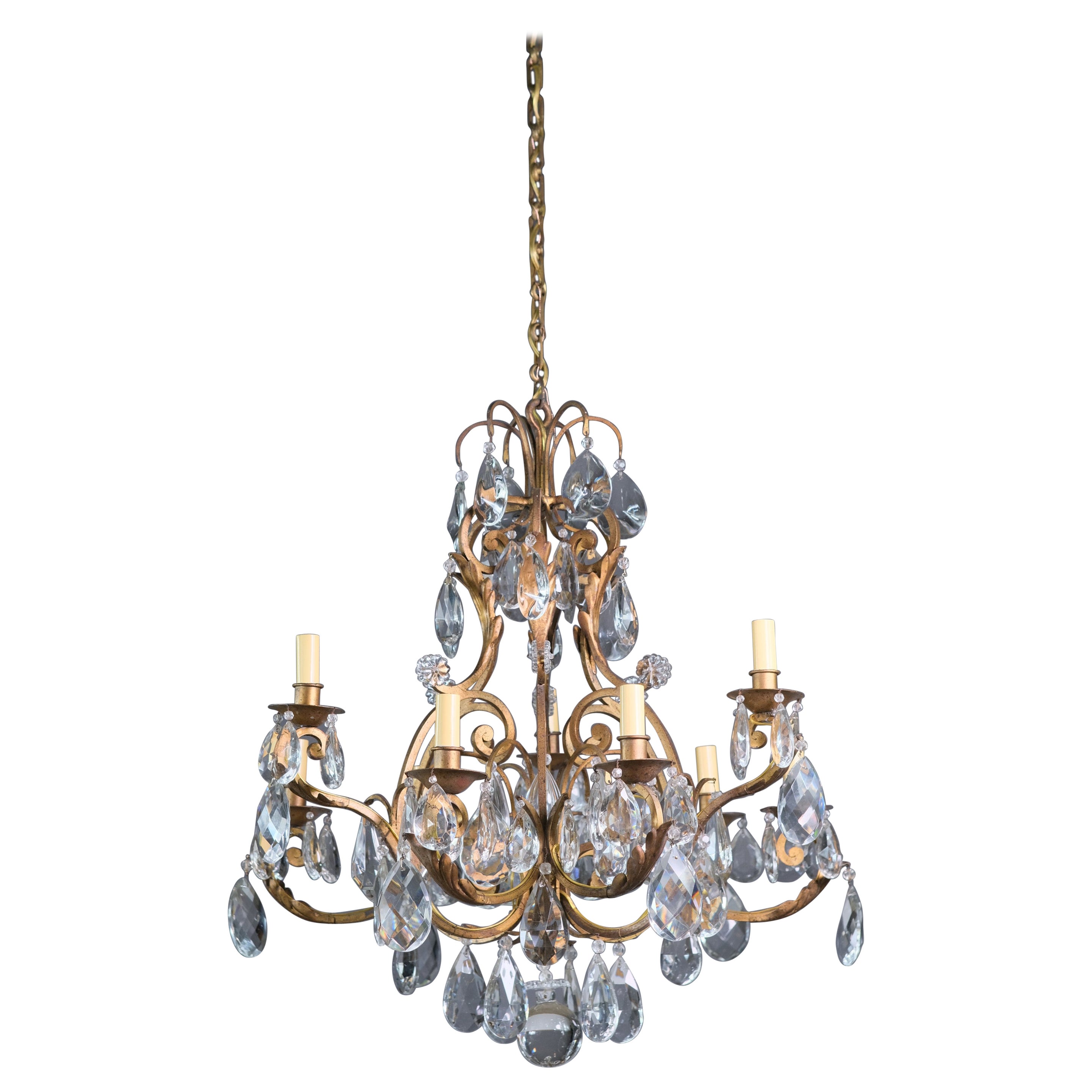 French Wrought Iron Chandelier High Quality Faceted Crystals