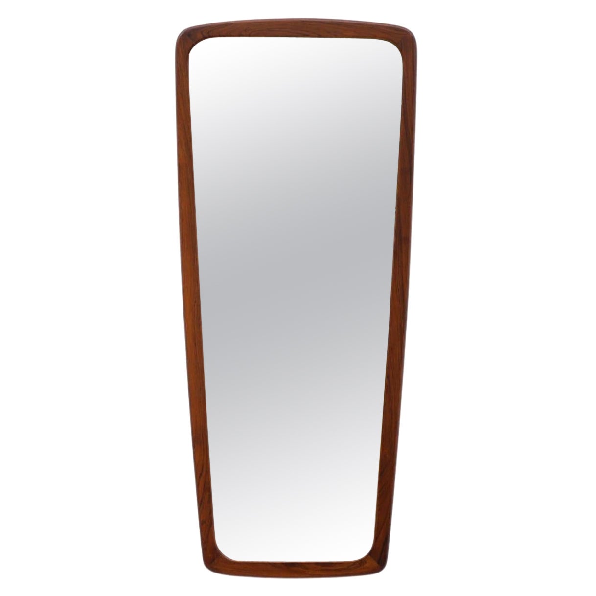 Mid-Century Danish Dark Oiled Oak Trapezoidal Mirror with Rounded Edges  For Sale