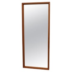 Vintage Heavy Tall Mid-Century Danish Wall Mount Mirror with Teak Frame