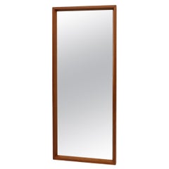 Heavy Tall Mid-Century Danish Wall Mount Mirror with Teak Frame