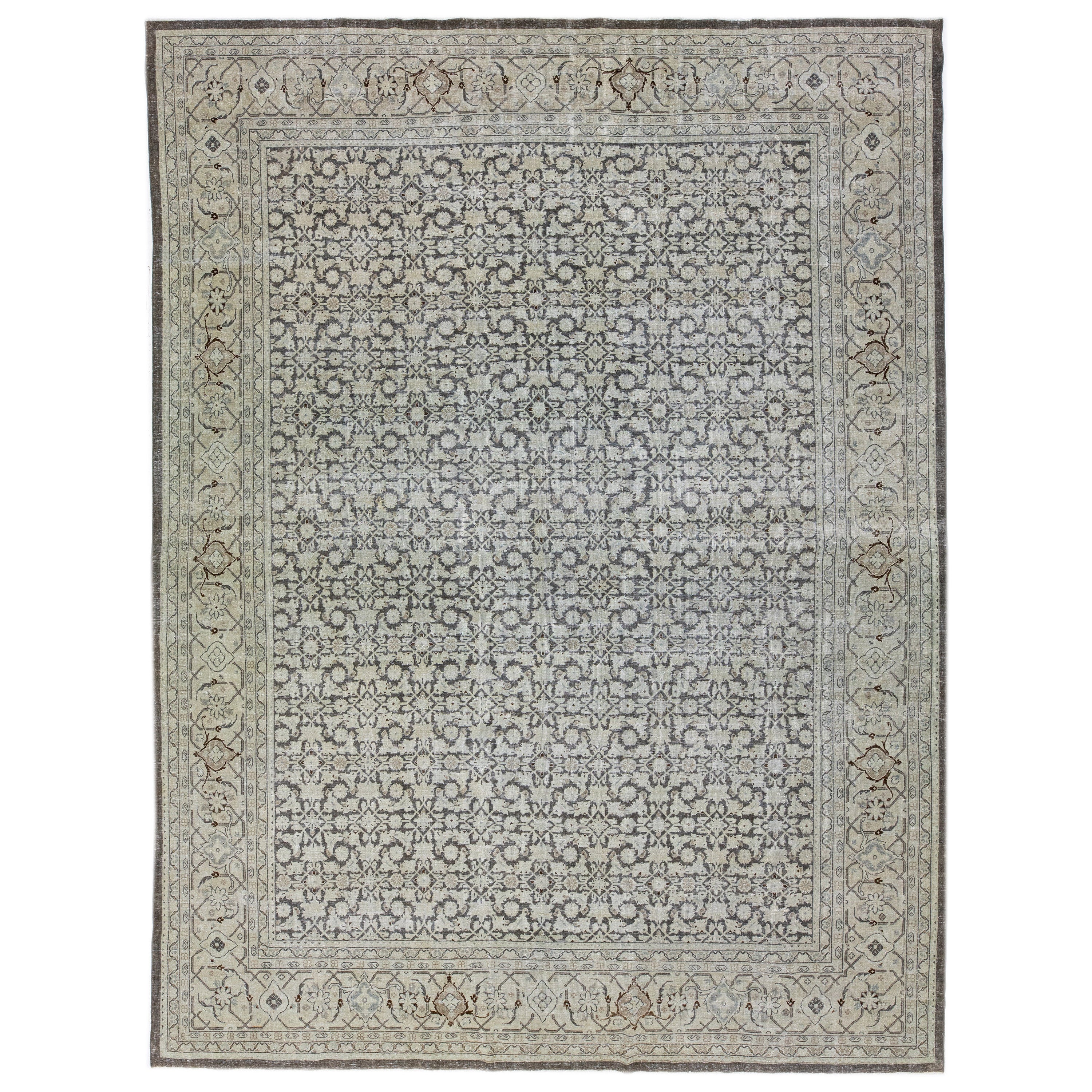 1900s Allover Persian Tabriz Handmade Wool Rug in Gray & Beige