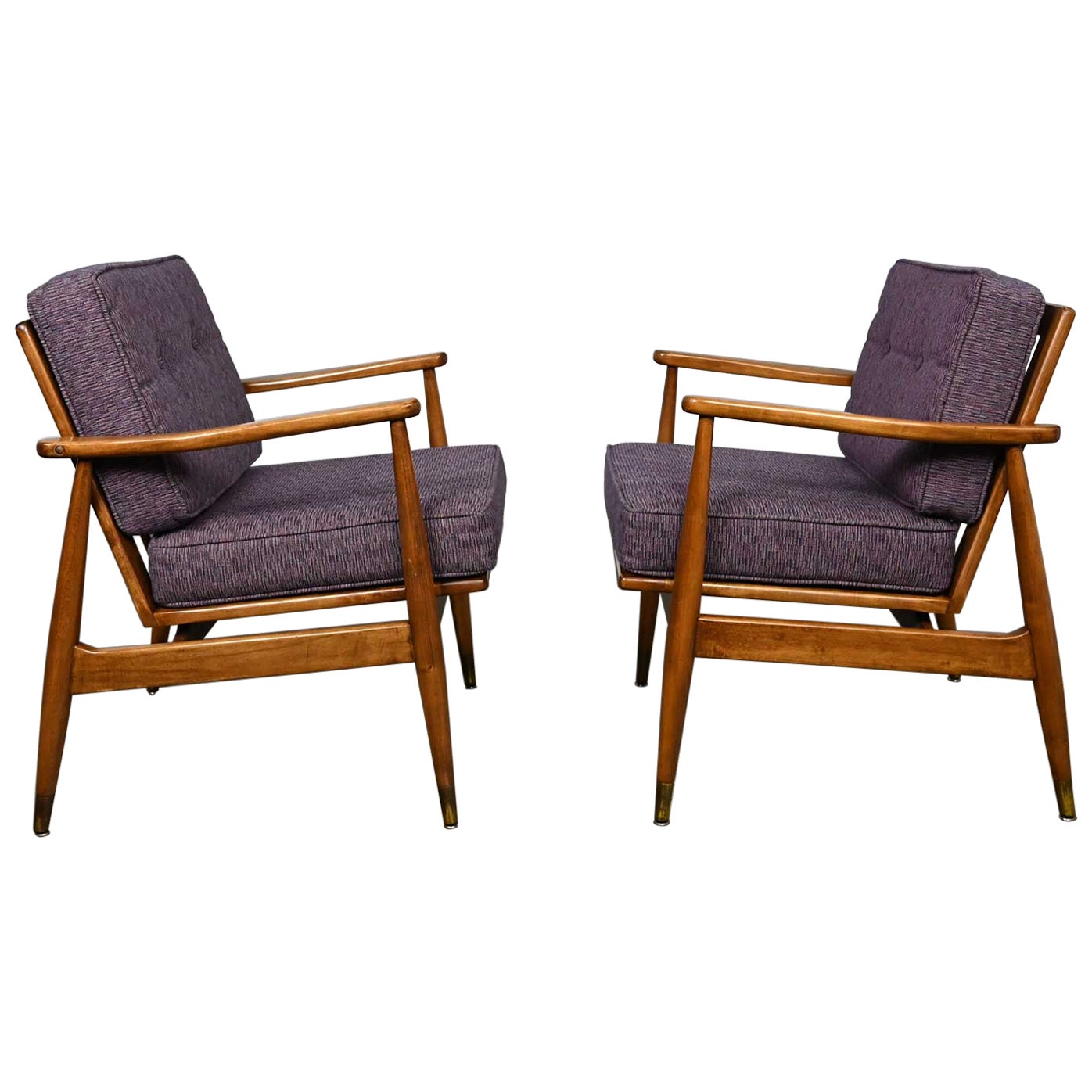 MCM Arm Lounge Chairs Tapered Legs & Brass Sabots Style Folke Ohlsson for DUX For Sale